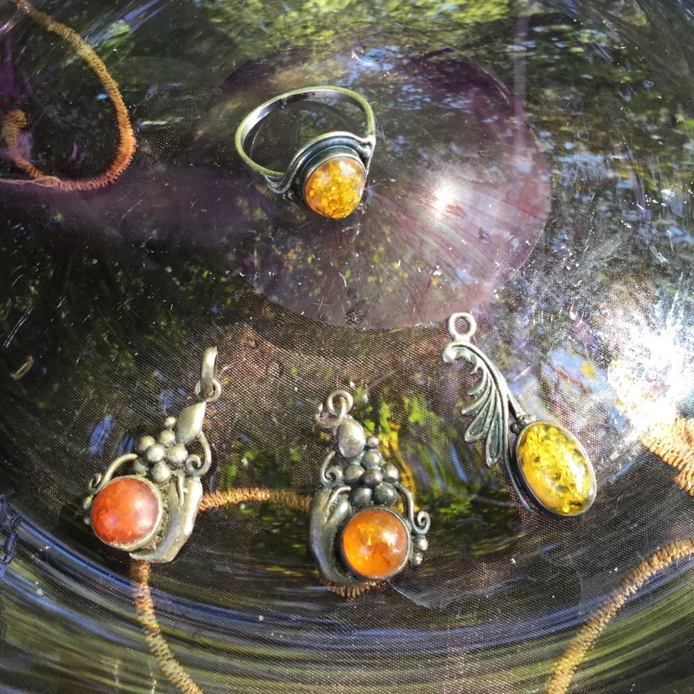 Amber pendants and ring